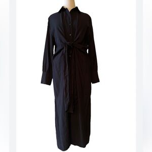H&M NWT Kaftan Modest Black Button-Up Tie-Front Dress